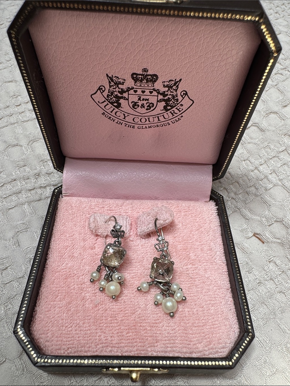 Juicy Couture Silvertone and IvoryPearl Cluster Drop Earrings